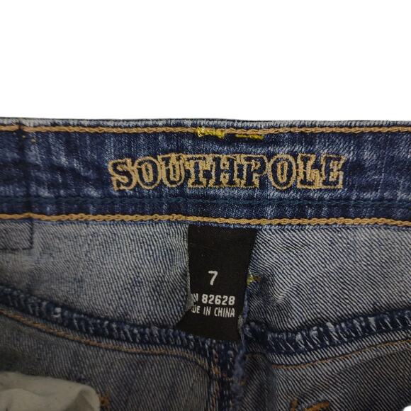 Y2K SOUTHPOLE Embellished Denim Bermuda Jean Shorts Women's 7 28x12 Rhinestone - Picture 6 of 7